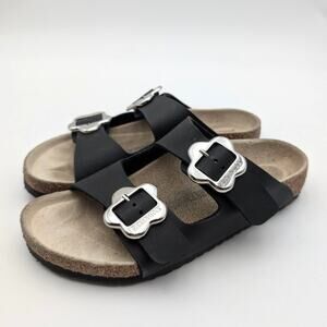 Birkenstock Arizona Flower Buckle Birko-Flor Sandals Girls Black Size US13 EU31